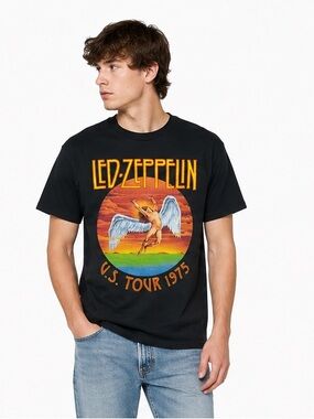 Led Zeppelin U.S. Tour 1975 Graphic Band T-Shirt Official Licensed Men’s Medium